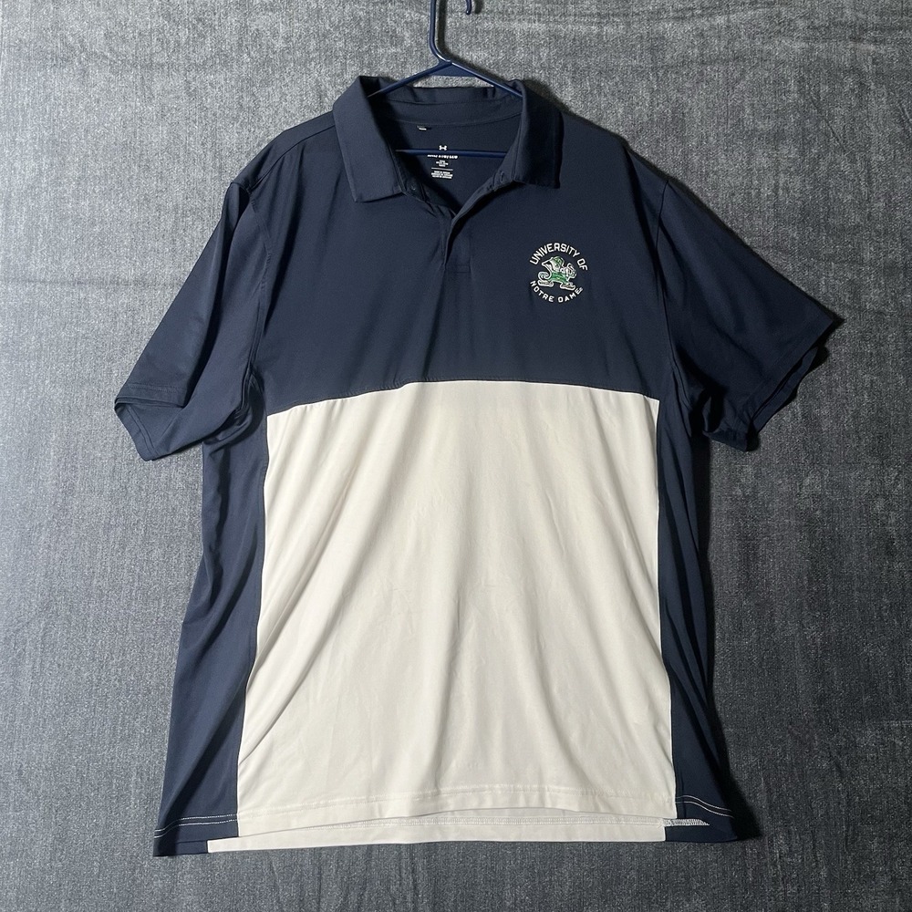 Under Armour Notre Dame Fighting Irish Polo Shirt Mens 2XL Navy Cream Golf